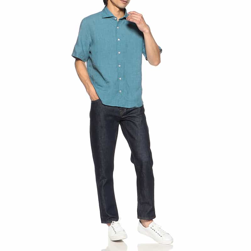 BARNEYS NEW YORK 半袖リネンシャツ TURQUOISE