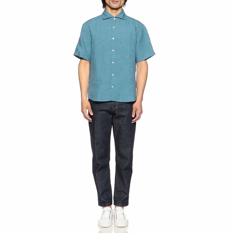BARNEYS NEW YORK 半袖リネンシャツ TURQUOISE