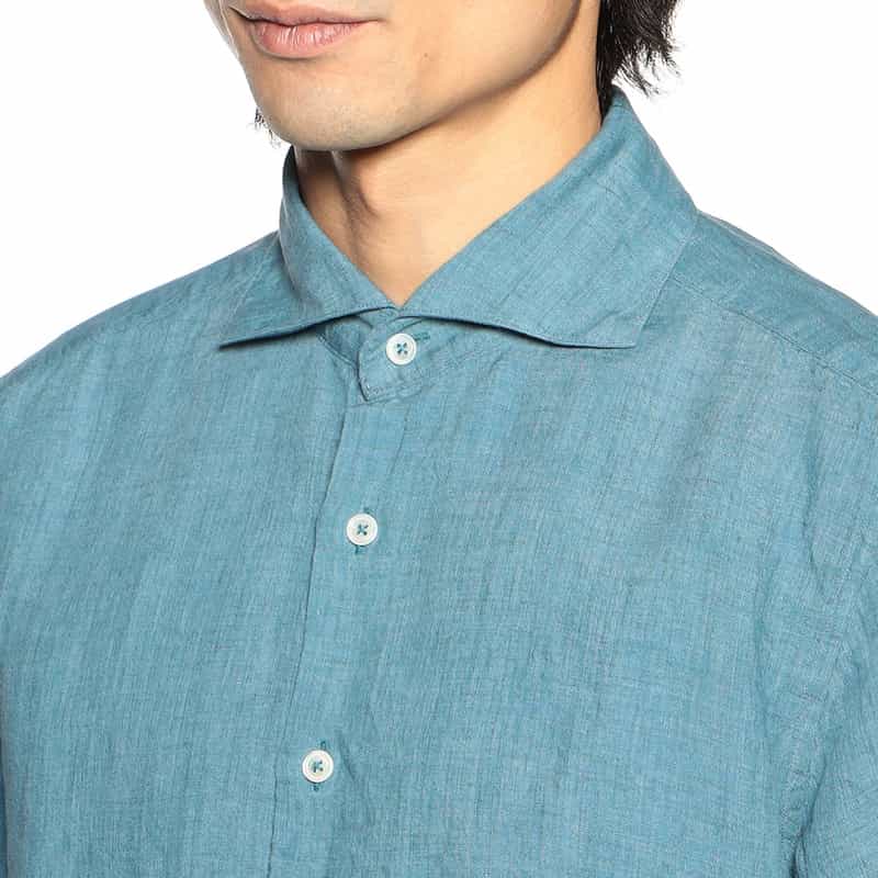 BARNEYS NEW YORK 半袖リネンシャツ TURQUOISE