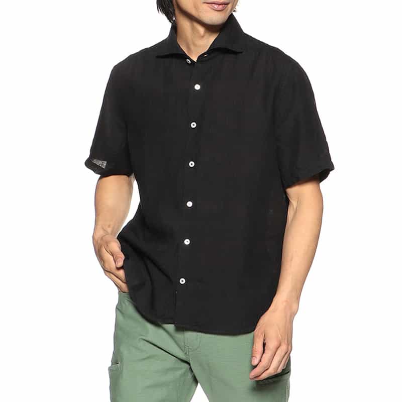 BARNEYS NEW YORK 半袖リネンシャツ BLACK