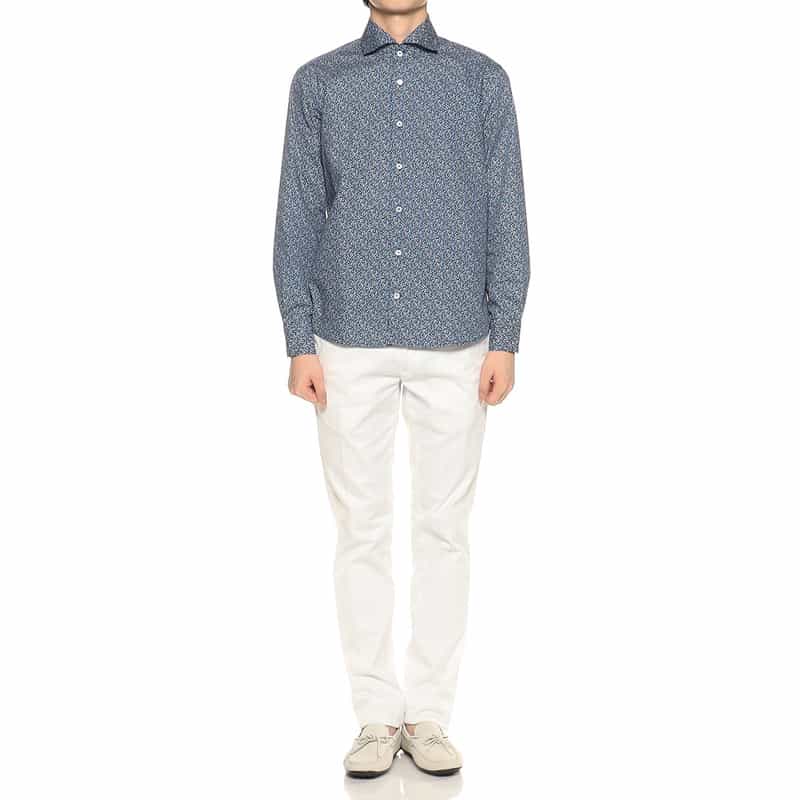 BARNEYS NEW YORK フラワープリントシャツ NAVY