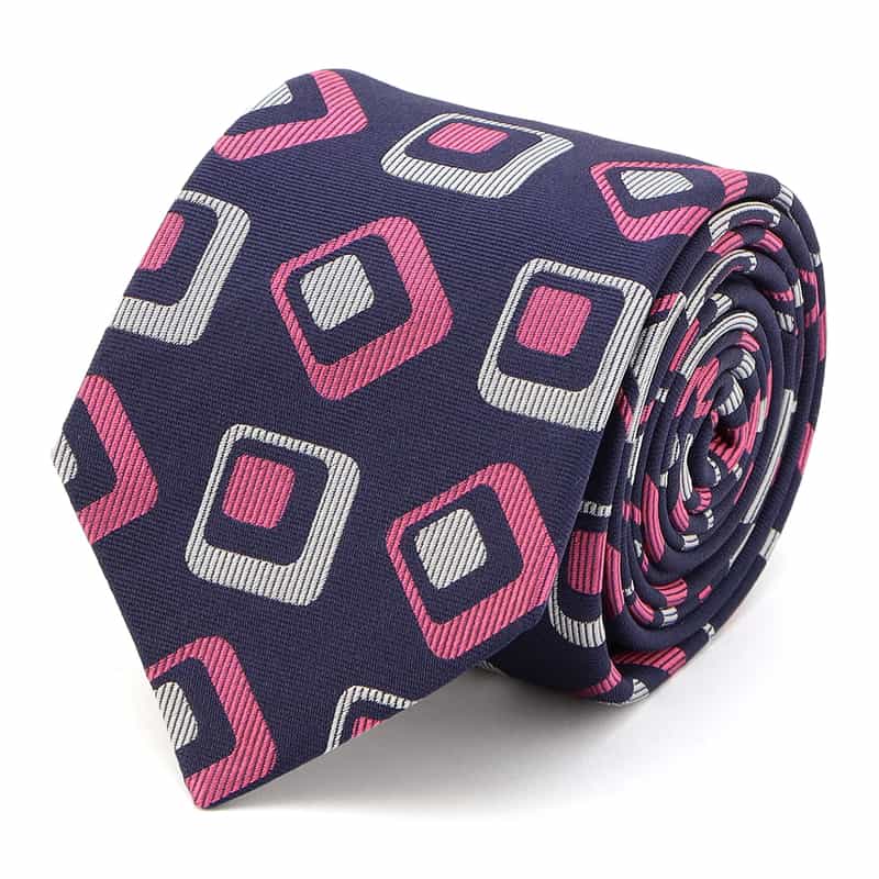 SEAWARD&STEARN ランダムスクエア柄タイ NAVY