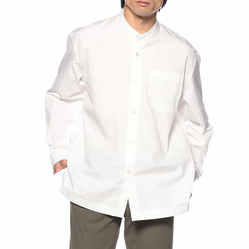 BAGUTTA ノーカラーオーバーシャツ "UENO" WHITE