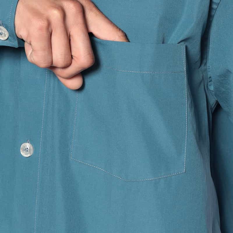 BAGUTTA ノーカラーオーバーシャツ "UENO" BLUE