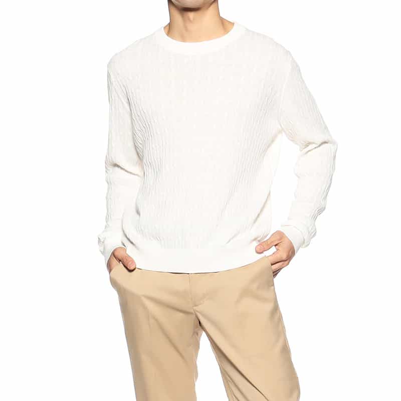 BARNEYS NEW YORK ケーブルニットプルオーバー WHITE