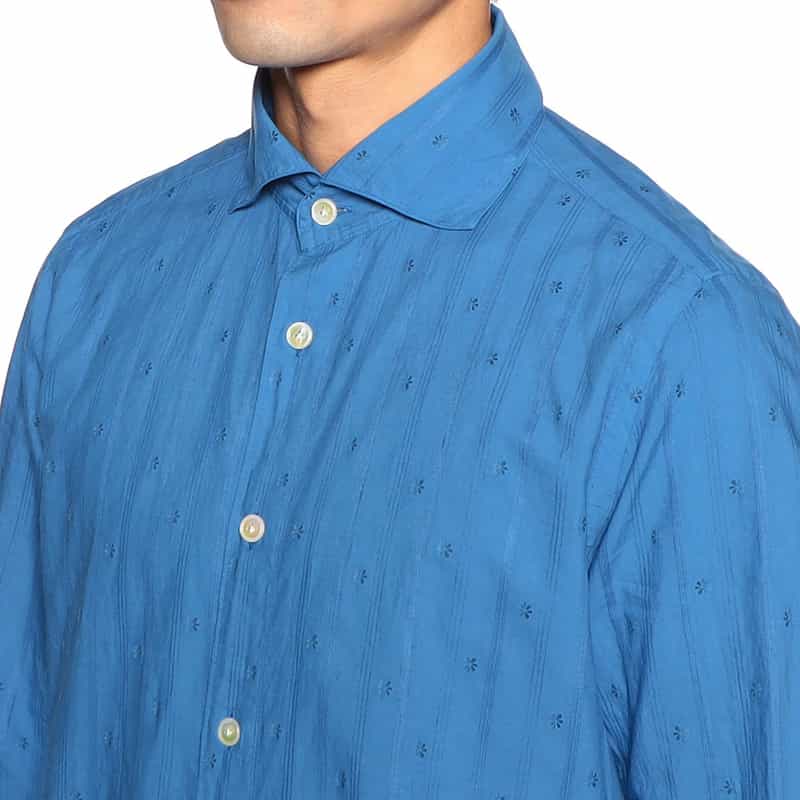 FINAMORE 花小紋柄シャツ "PANTELLERIA" BLUE