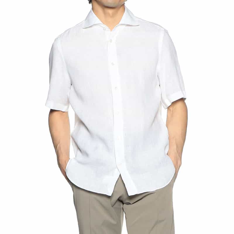 FINAMORE 半袖リネンシャツ WHITE