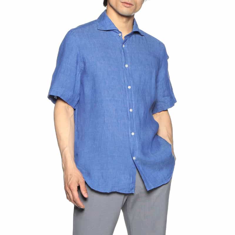 FINAMORE 半袖リネンシャツ BLUE