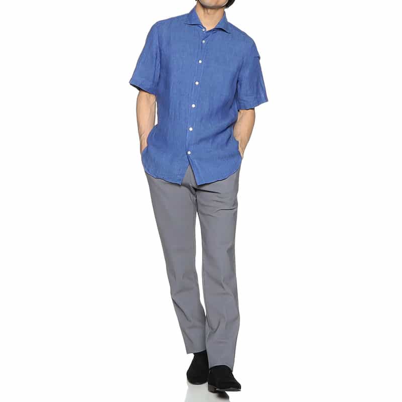 FINAMORE 半袖リネンシャツ BLUE