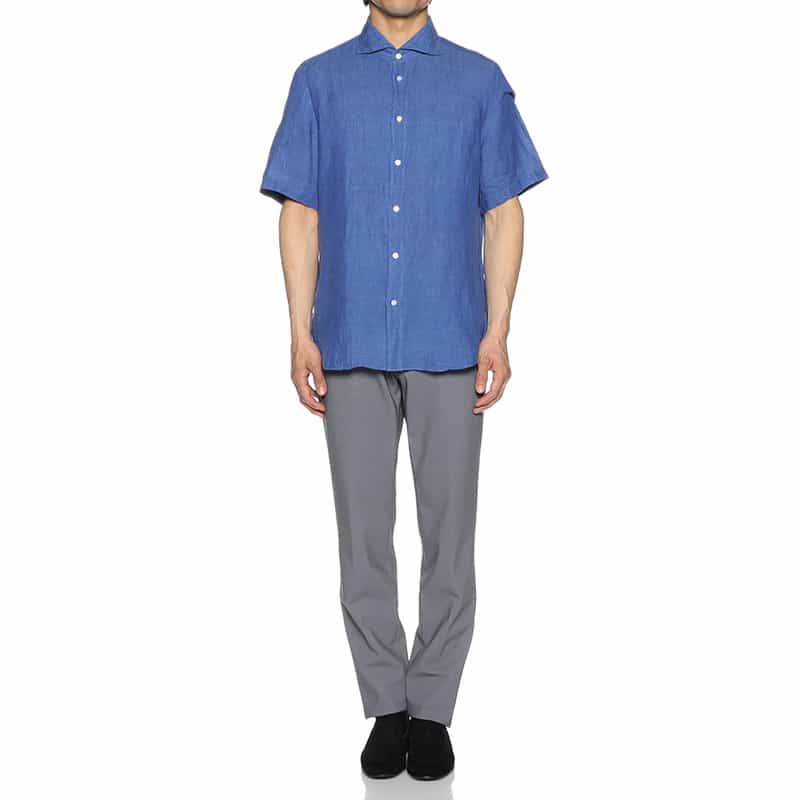 FINAMORE 半袖リネンシャツ BLUE