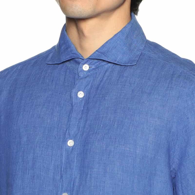 FINAMORE 半袖リネンシャツ BLUE