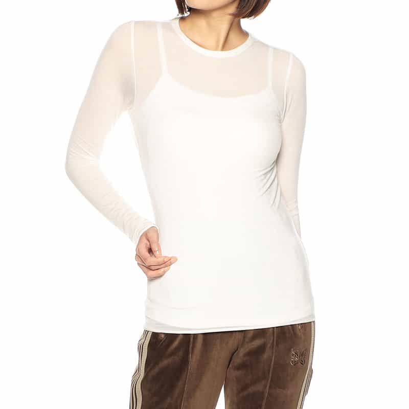 BARNEYS NEW YORK ウォッシャブルシアークルーネックニットプルオーバー WHITE