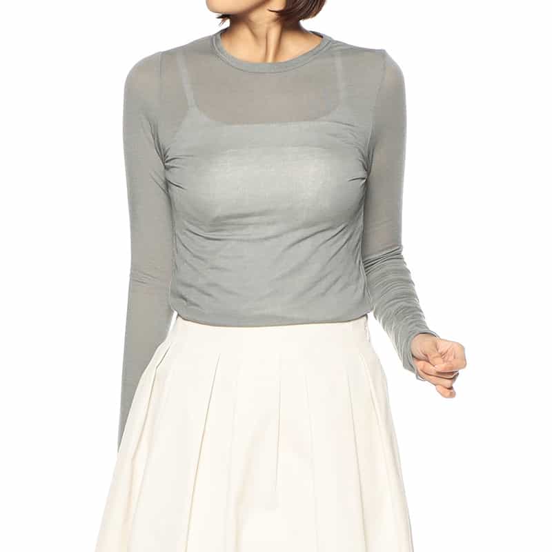 BARNEYS NEW YORK ウォッシャブルシアークルーネックニットプルオーバー GREEN