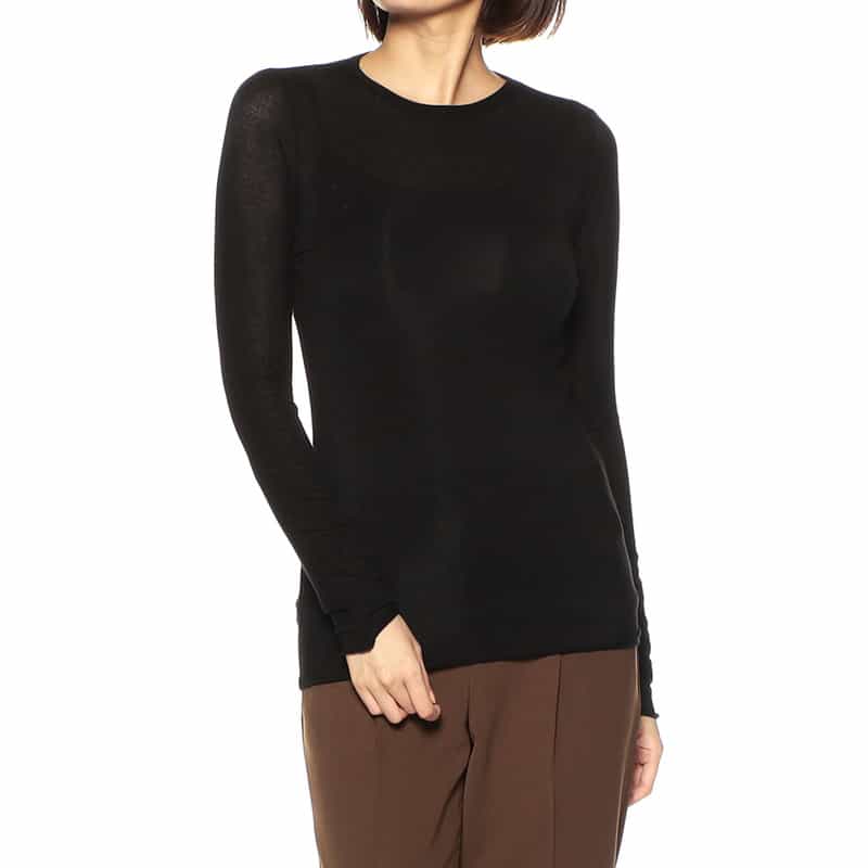 BARNEYS NEW YORK ウォッシャブルシアークルーネックニットプルオーバー BLACK