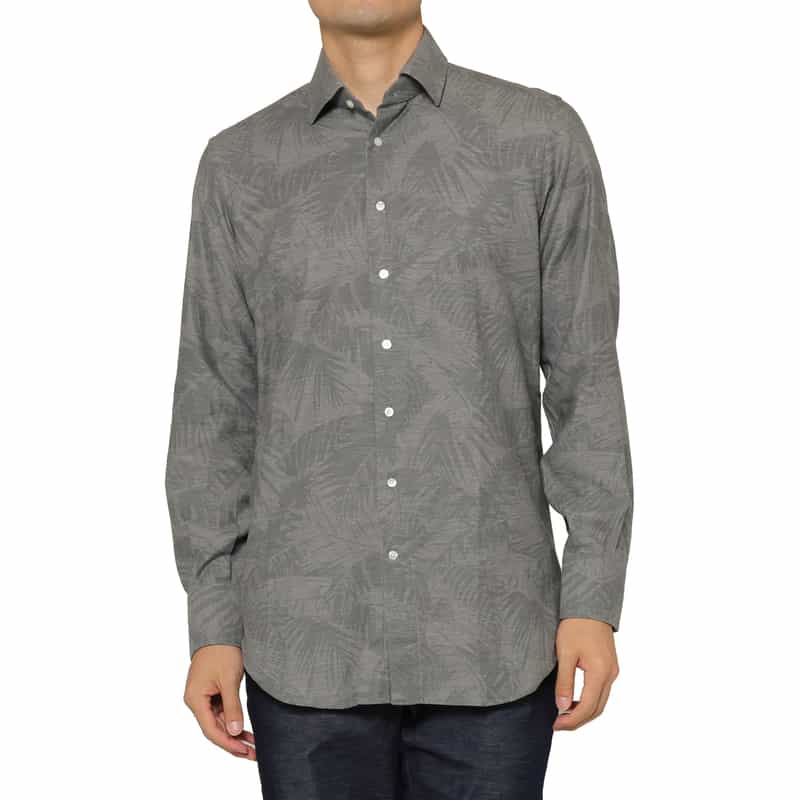 BARNEYS NEW YORK ペイズリー柄コットンカジュアルシャツ GRAY