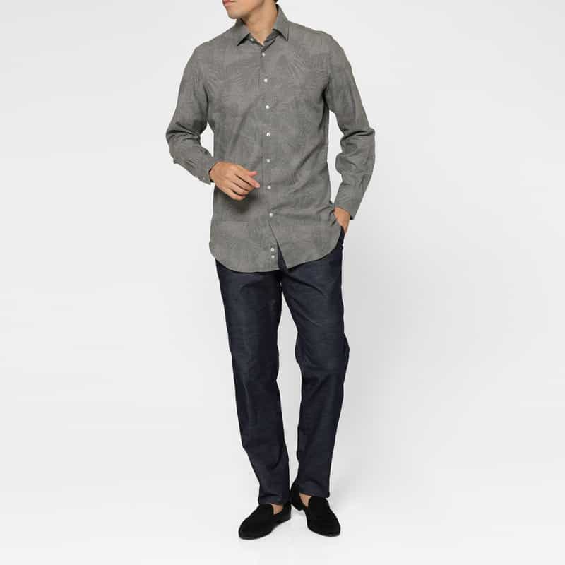 BARNEYS NEW YORK ペイズリー柄コットンカジュアルシャツ GRAY