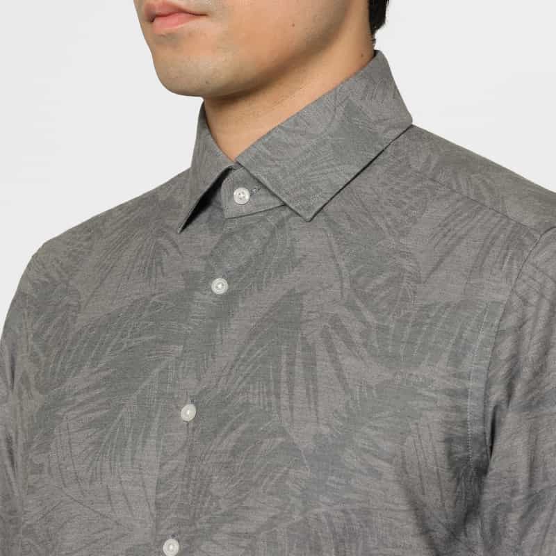 BARNEYS NEW YORK ペイズリー柄コットンカジュアルシャツ GRAY
