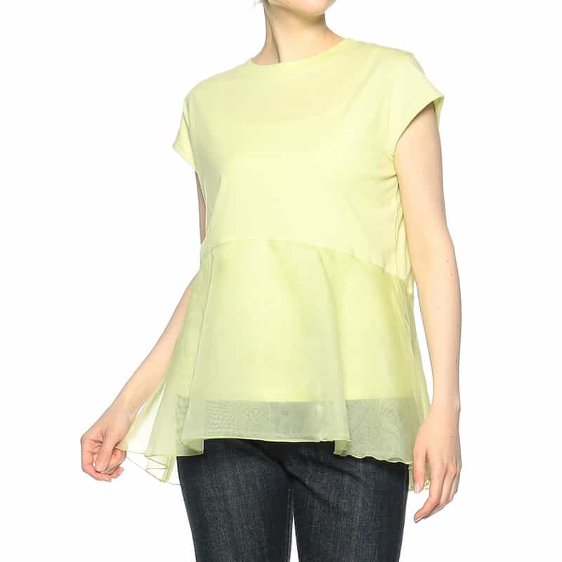 BARNEYS NEW YORK ウォッシャブルウエスト切替ペプラムカットソー LIGHT GREEN