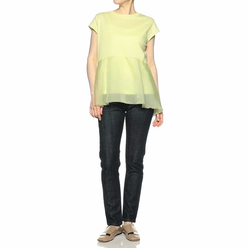 BARNEYS NEW YORK ウォッシャブルウエスト切替ペプラムカットソー LIGHT GREEN