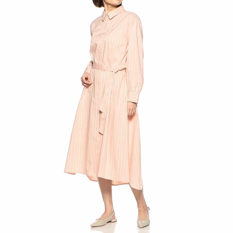 BARNEYS NEW YORK ウォッシャブルマルチストライプ柄ロングシャツドレス ORANGE