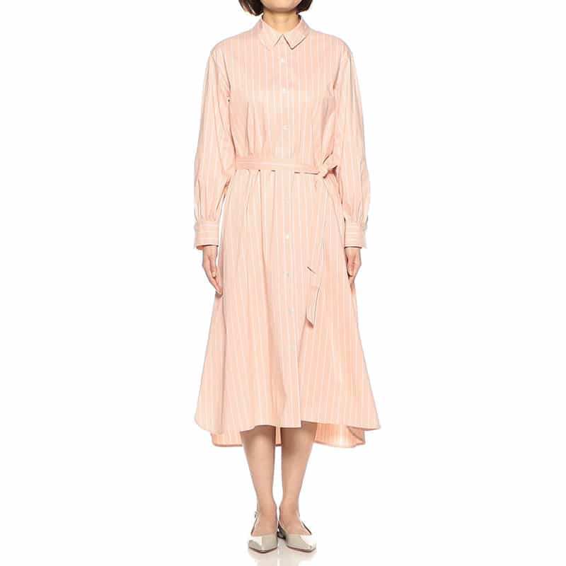 BARNEYS NEW YORK ウォッシャブルマルチストライプ柄ロングシャツドレス ORANGE