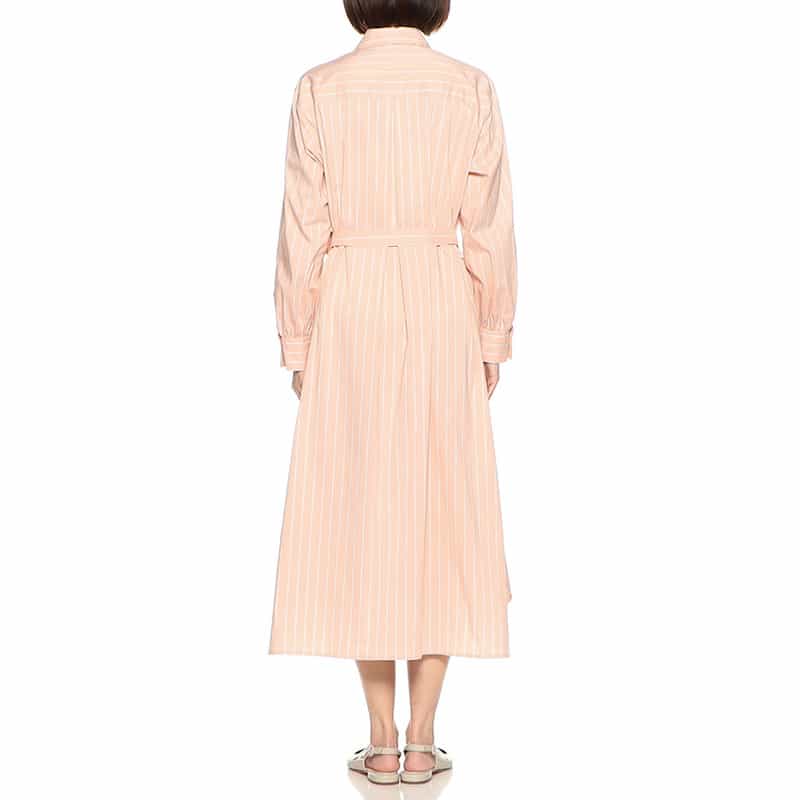 BARNEYS NEW YORK ウォッシャブルマルチストライプ柄ロングシャツドレス ORANGE