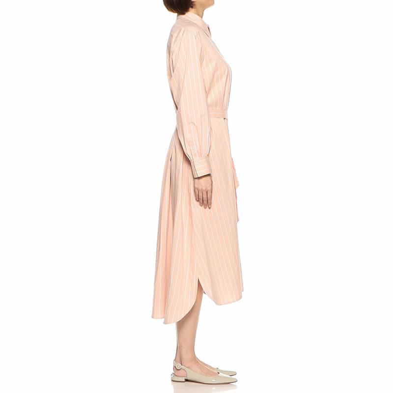 BARNEYS NEW YORK ウォッシャブルマルチストライプ柄ロングシャツドレス ORANGE