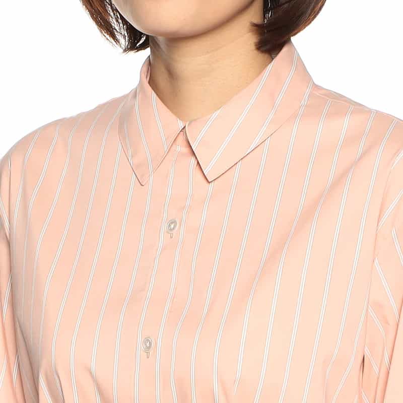 BARNEYS NEW YORK ウォッシャブルマルチストライプ柄ロングシャツドレス ORANGE