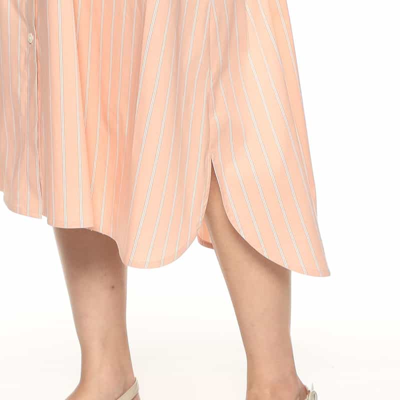 BARNEYS NEW YORK ウォッシャブルマルチストライプ柄ロングシャツドレス ORANGE