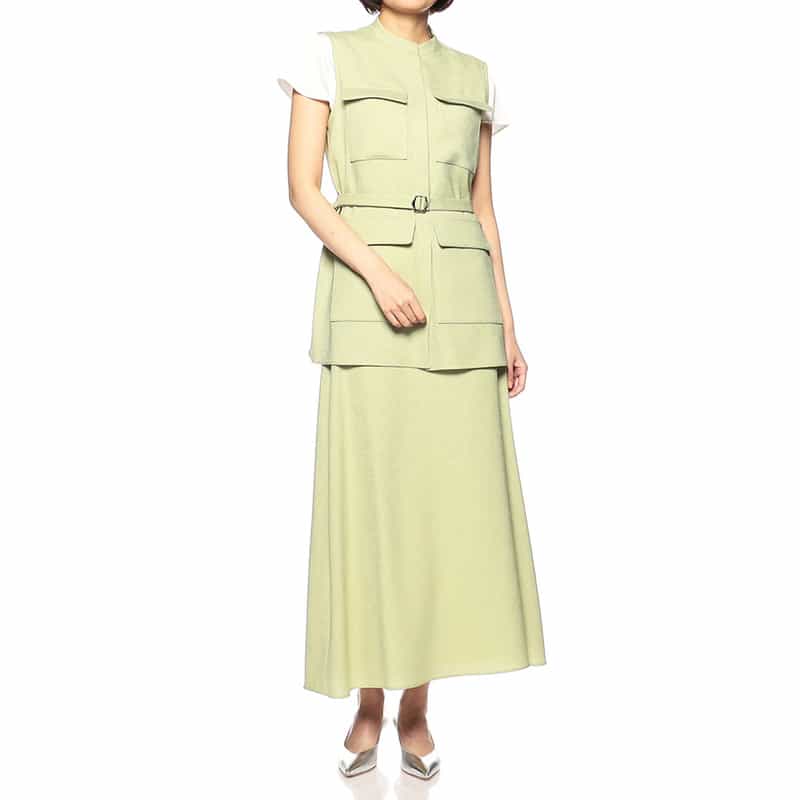 BARNEYS NEW YORK セットアップウォッシャブルリネンライクフレアロングスカート LIGHT GREEN