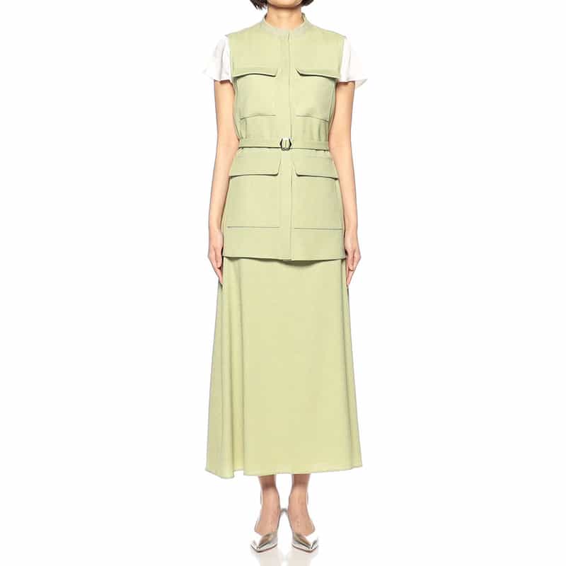 BARNEYS NEW YORK セットアップウォッシャブルリネンライクフレアロングスカート LIGHT GREEN