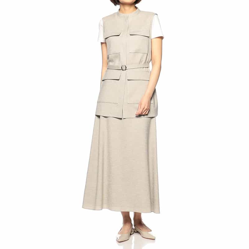 BARNEYS NEW YORK セットアップウォッシャブルリネンライクフレアロングスカート GRAY