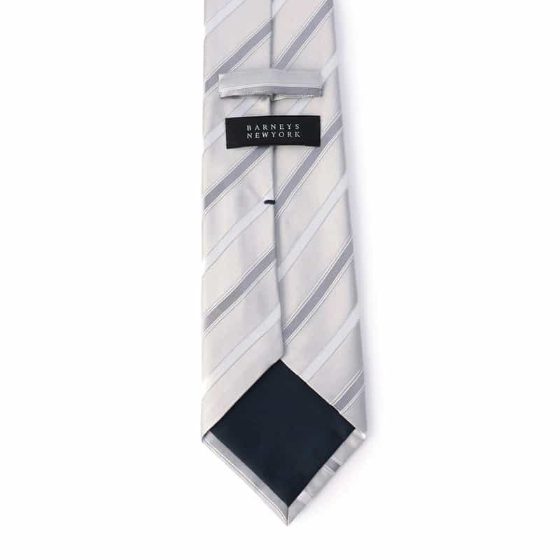 BARNEYS NEW YORK ストライプ柄フォーマルタイ SILVER