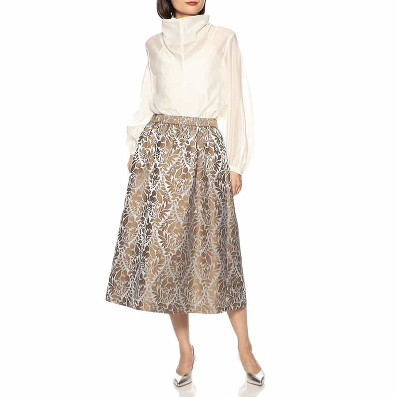 BARNEYS NEW YORK リーフプリントジャカードスカート SILVER