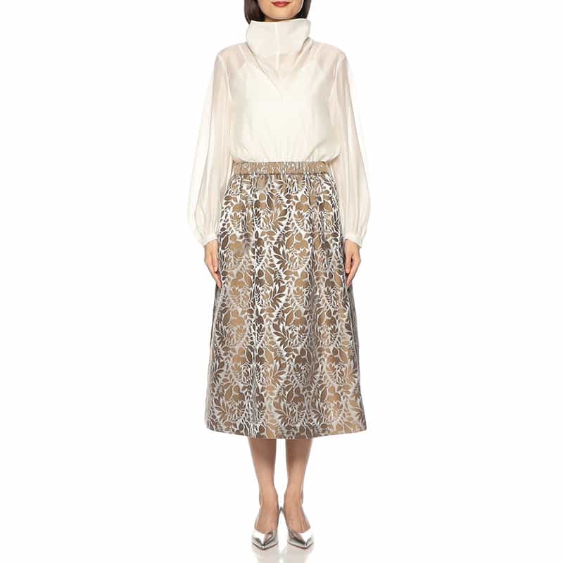 BARNEYS NEW YORK リーフプリントジャカードスカート SILVER