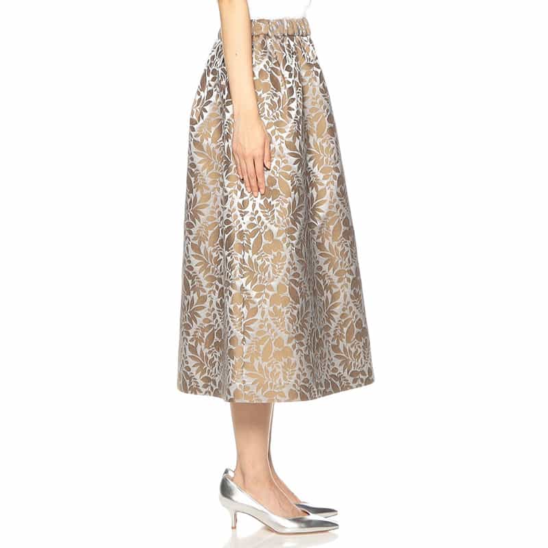 BARNEYS NEW YORK リーフプリントジャカードスカート SILVER