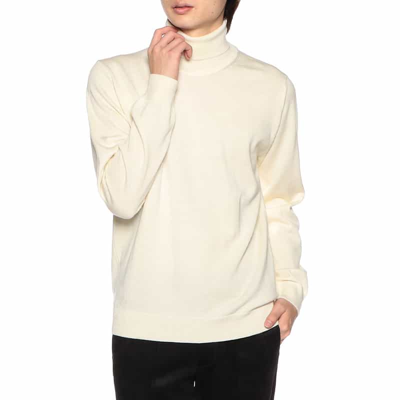BARNEYS NEW YORK ウォッシャブルウールタートルネックニットプルオーバー WHITE