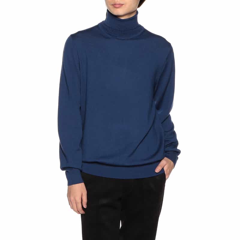 BARNEYS NEW YORK ウォッシャブルウールタートルネックニットプルオーバー BLUE