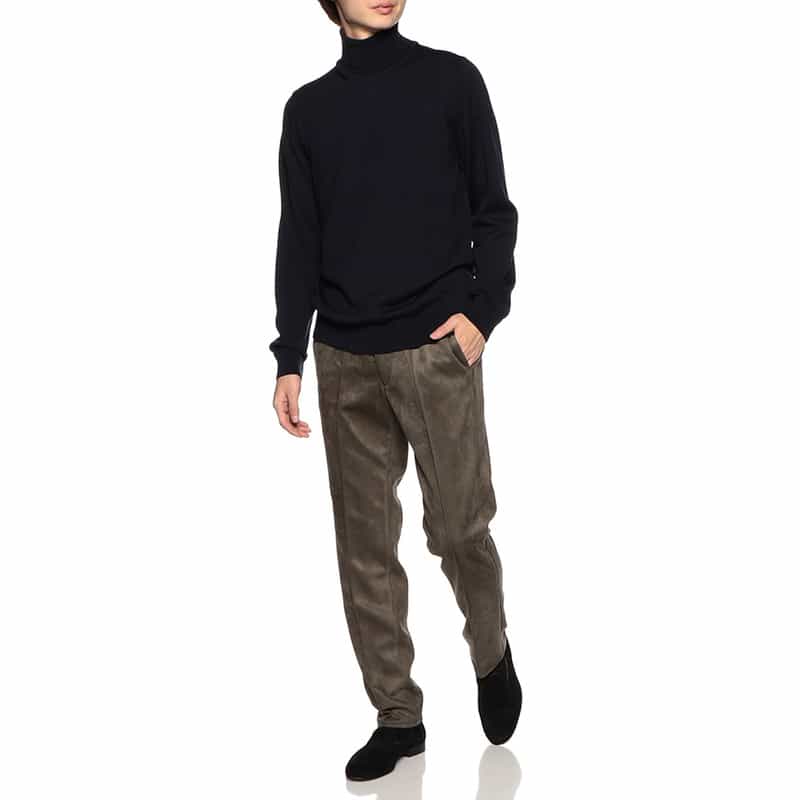 BARNEYS NEW YORK ウォッシャブルウールタートルネックニットプルオーバー NAVY