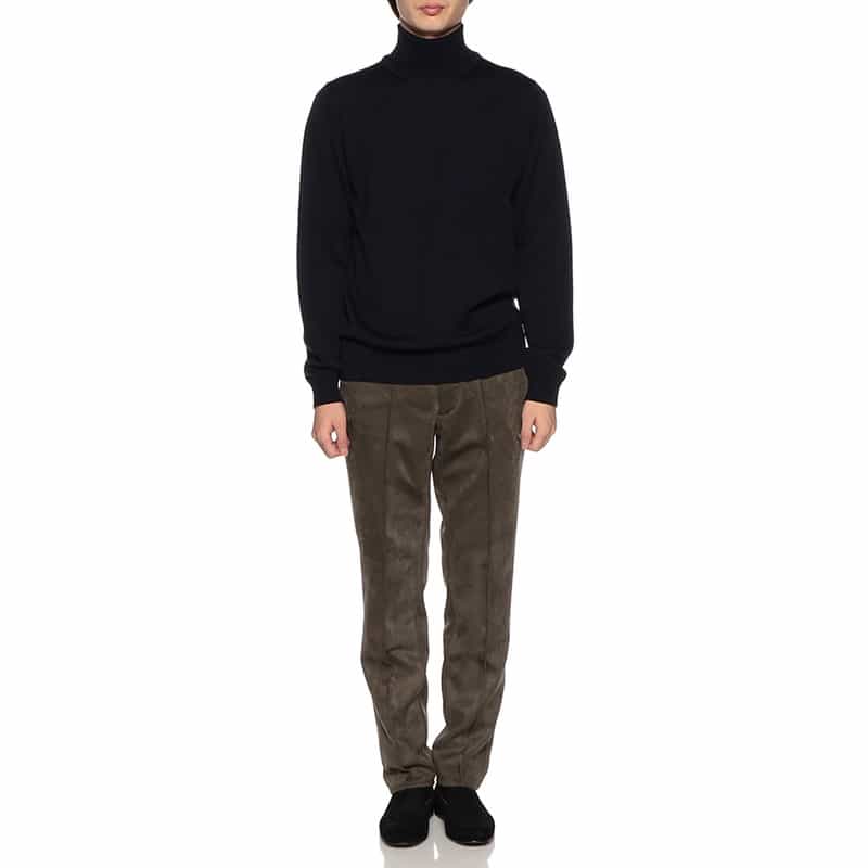 BARNEYS NEW YORK ウォッシャブルウールタートルネックニットプルオーバー NAVY