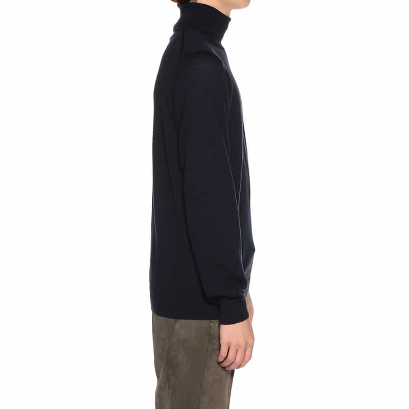 BARNEYS NEW YORK ウォッシャブルウールタートルネックニットプルオーバー NAVY