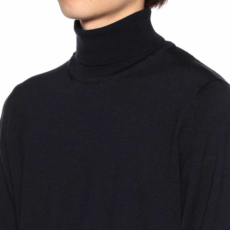 BARNEYS NEW YORK ウォッシャブルウールタートルネックニットプルオーバー NAVY