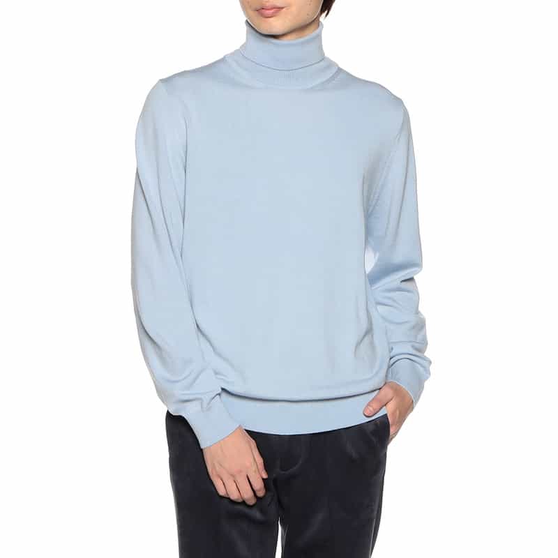 BARNEYS NEW YORK ウォッシャブルウールタートルネックニットプルオーバー LIGHT BLUE