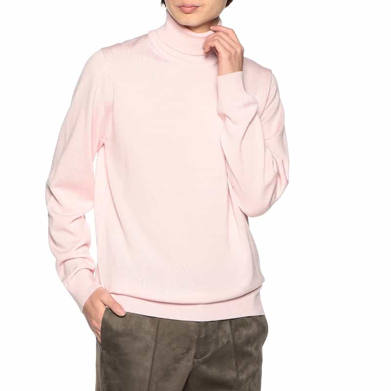 BARNEYS NEW YORK ウォッシャブルウールタートルネックニットプルオーバー PINK
