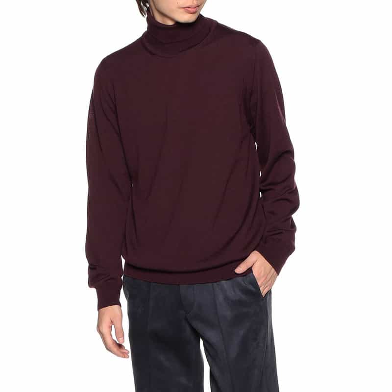 BARNEYS NEW YORK ウォッシャブルウールタートルネックニットプルオーバー WINE