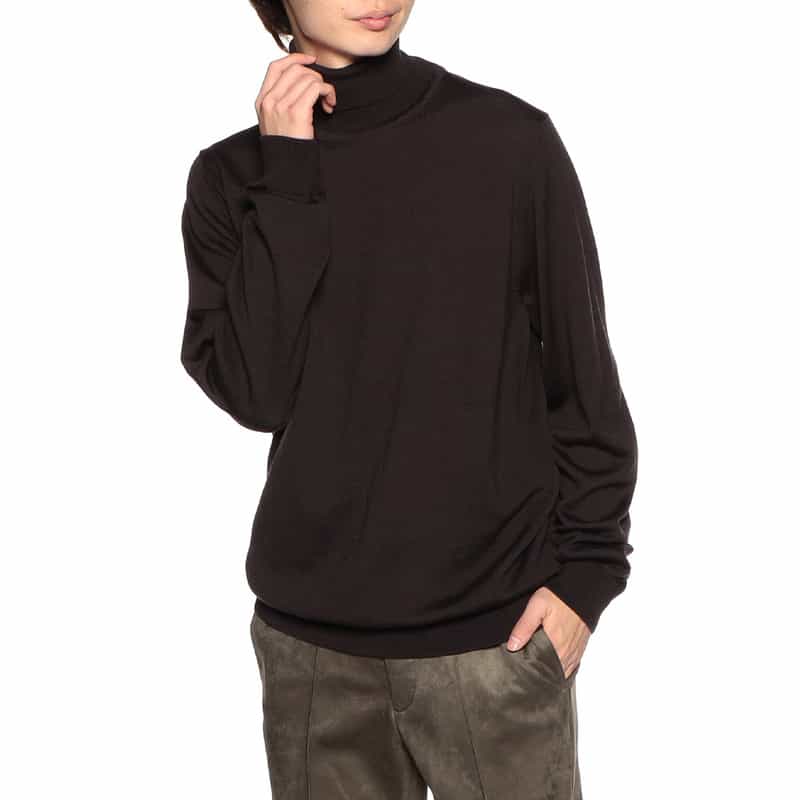 BARNEYS NEW YORK ウォッシャブルウールタートルネックニットプルオーバー BROWN