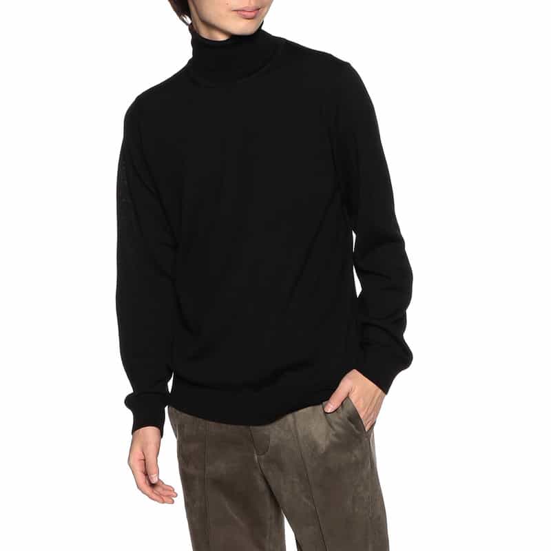 BARNEYS NEW YORK ウォッシャブルウールタートルネックニットプルオーバー BLACK