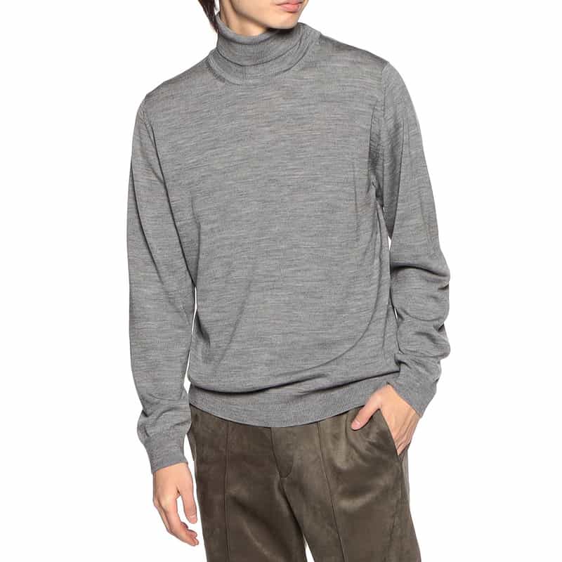 BARNEYS NEW YORK ウォッシャブルウールタートルネックニットプルオーバー GRAY