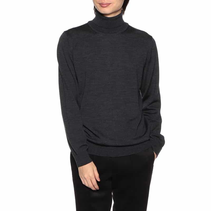 BARNEYS NEW YORK ウォッシャブルウールタートルネックニットプルオーバー DARK GRAY