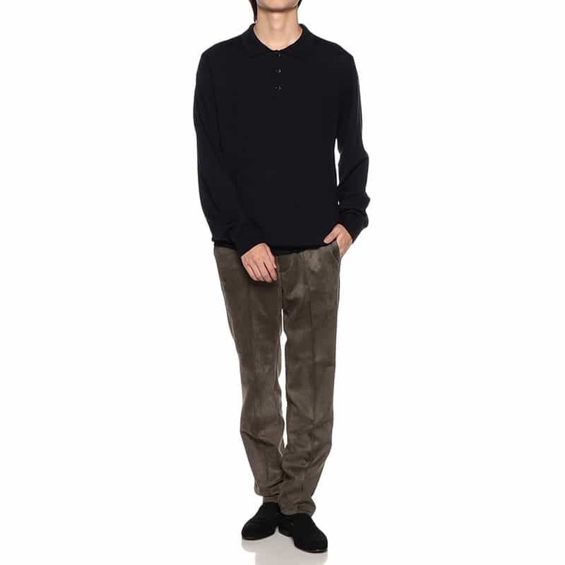 BARNEYS NEW YORK ウォッシャブルウールニットポロシャツ NAVY